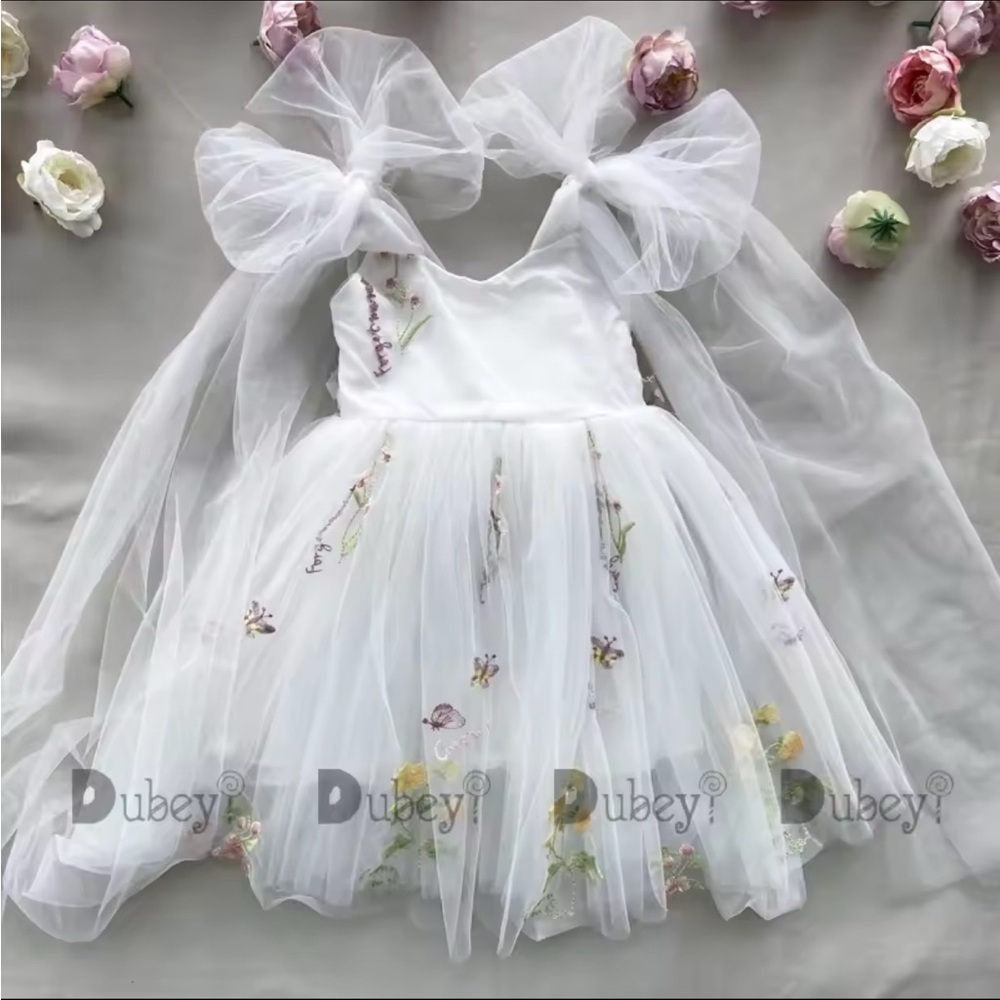 White Floral Kids Formal Dress